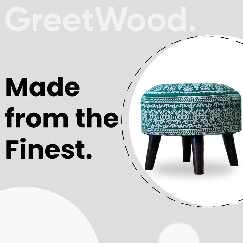 Image of Stool Ottoman Pouffes for Living Room, Kitchen, Home, Office Furniture with Soft Cotton Cushion Mudda Footrest Stool for Chair Sofa Bed Dressing Decor, Mandala Green (14 Inch Pack of 1)