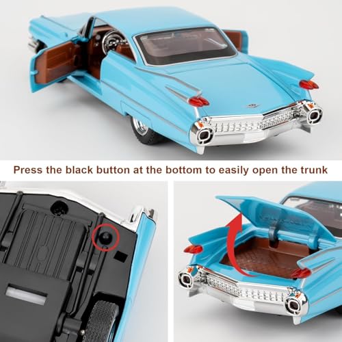 Image of 1:32 Scale Cadillac Eldorado Alloy Pickup Car Toy Metal Pull Back Diecast Car with Openable Door and Sound Light, Gifts Toys for Kids【Blue】