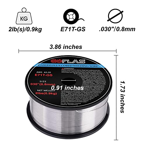 Flux Core Welding Wire, Goflas E71T-Gs .030" 2-Pound Gasless Mig Welding Wire, No Shielding Gas Required #TOP1