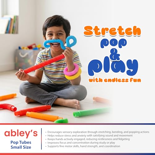 Image of Abley's Pop Tubes Sensory Fidget Toys - Multi-Color Crinkly Stretch Tubes for Kids - STEM Learning & Fine Motor Skills Development - Educational Toy Set (Small - 14 CM, 5 Pcs Set)
