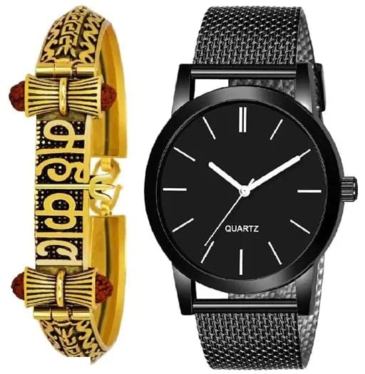 GenericKeshav Store New Latest Watch & Bracelet New Look Stainless Steel Strap Black Round Dial Watch for Boys Analog Watch for Men (Black)