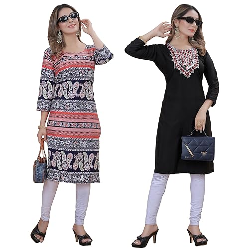 Image of Women's Multicolor Fancy Crepe Kurta (Pack of 2)||Kurta for Women