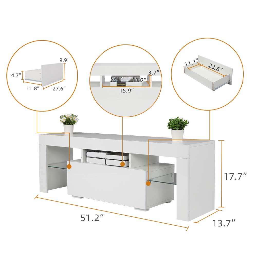 Bonnlo Modern TV Stand with LED Light for 55 Inch TV LED TV Stand TV