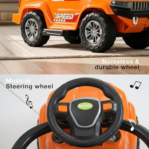Image of Baybee Speedy Pro Baby Ride on Car for Kids with Parental Handle | Portable Kids Car with LED Lights, Music, Backrest & Basket | Toy Rideons Jeep | Toddler Push Baby Cars for 1 to 3 Years (Orange)