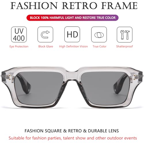 Image of AIEYEZO Rectangle Sunglasses for Men Women Fashion Square Frame Sun Glasses 90's Retro Designer Shades