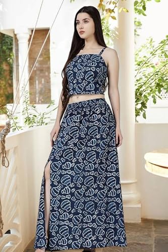 Image of POPWINGS Casual Floral Printed Off-Shoulder Crop Top and Long Slit Skirt Co-Ord Set for Women || Co-Ords Set for Women Stylish Western || Off-Shoulder Crop Top and Long Slit Skirt Set for Women