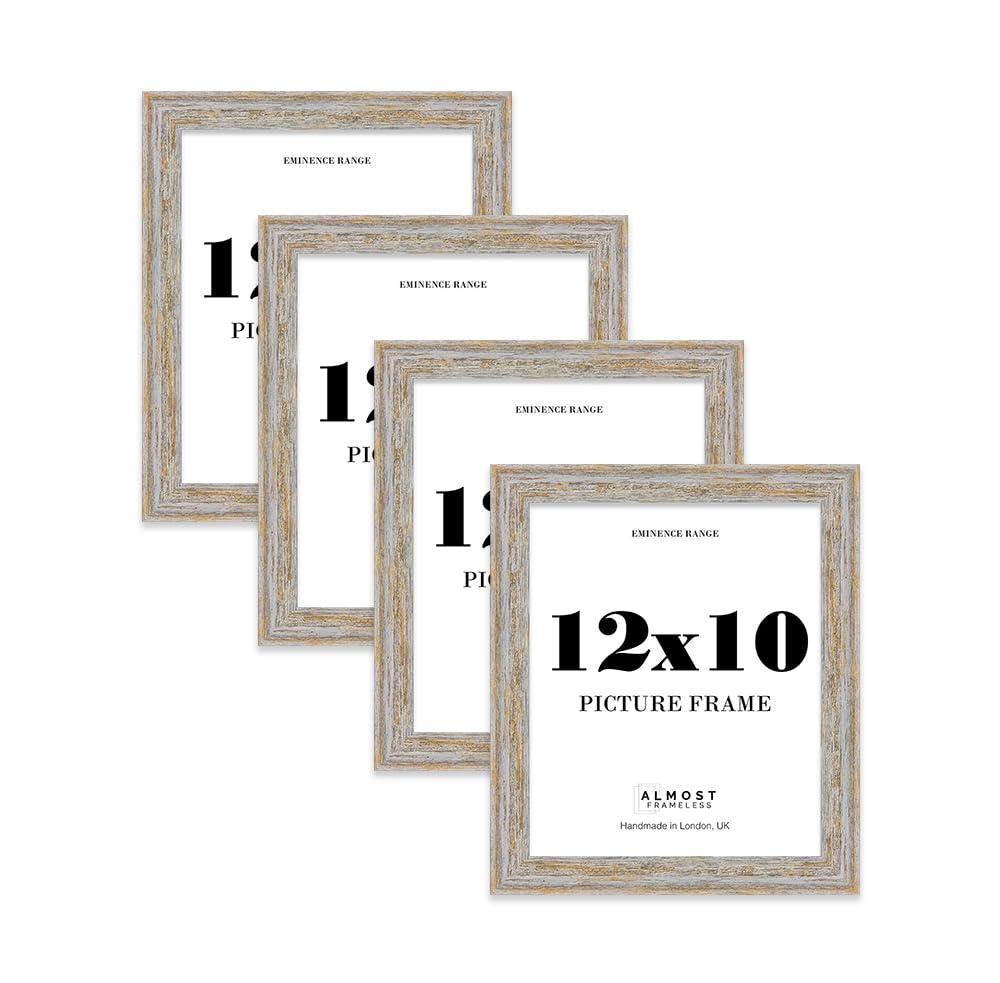 12x10" Walnut Woodgrain Picture Frame - Rustic Wood Industrial Effect Photo Frame for Wall Display, Ideal for Posters, Prints & Home Décor, Wall Hooks and Kickstand, 32mm Edge - 4 Pack