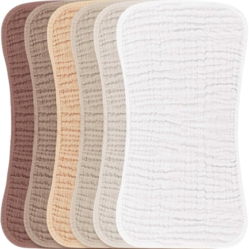 Image of Konssy Muslin Baby Burp Cloths Sets for Unisex- 6 Pack Large 100% Cotton Burping Clothes for Newborn, Baby Girls and Boys