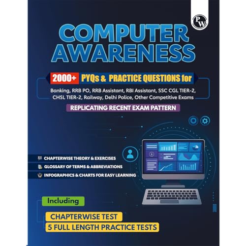 Image of PW Computer Awareness (Theory and 2000+ PYQs & Practice Ques) For Banking, RRB PO, RRB Assistant, RBI Assistant, SSC CGL Tier 2, CHSL Tier 2, Railway, Delhi Police Exams 2025-2026 [Paperback] PW