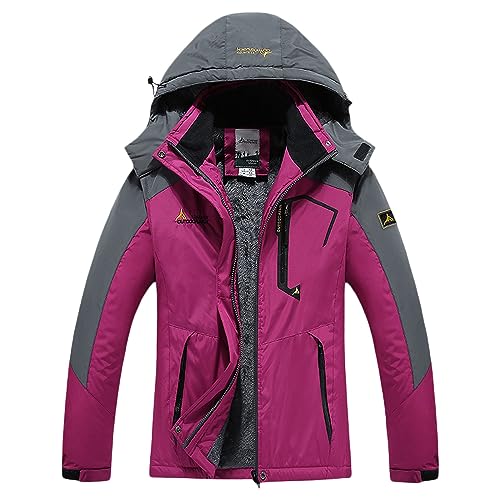 Chaqueta Ski Mujer, Cazadora Con Capucha Termica Snowboard Montaña Chaqueta Nieve 3 En 1 Anorak Caza Elegante Chaqueta Invierno Ultraligera Frio Extremo Chaqueta Abrigos Acolchada Trekking Softshell