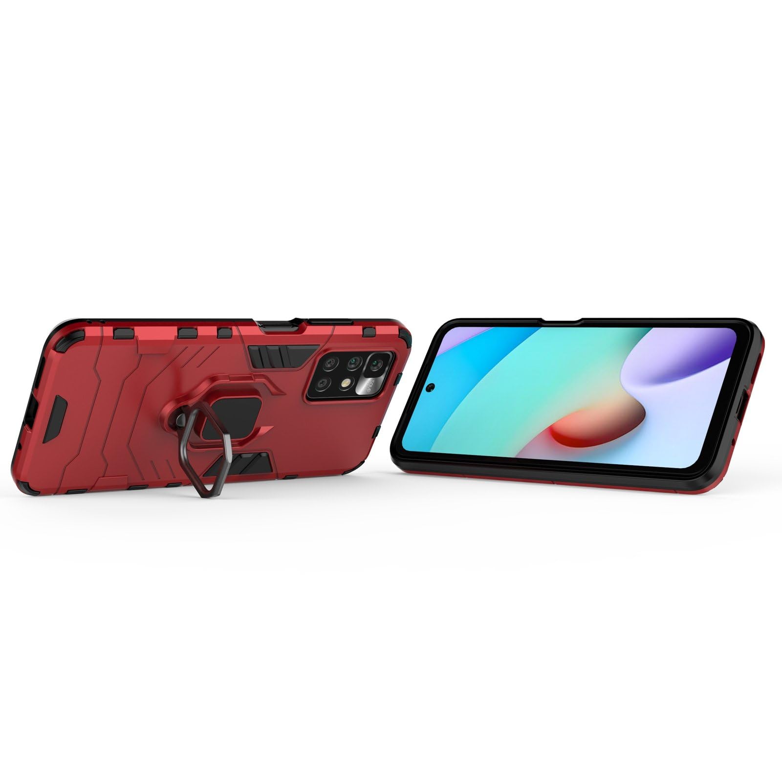 Custodia Per Xiaomi Redmi 10 Con Sportello Scorrevole Per Fotocamera - TPU+PC, Anello Metallico Girevole 360°, Supporto Magnetico, Colore Nero