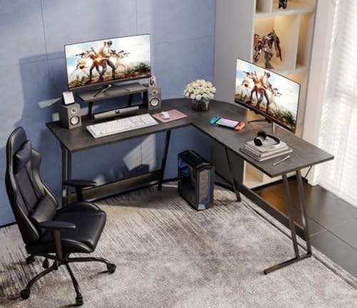 Image of Deskio Siyora L Shaped Table I Computer Table for Home Pc I Office Computer Table for Home I Rounded Corner Desk I Gaming I Worktable (130 Cm x 50 Cm x 75 Cm) Black Wood, Metal - DIY
