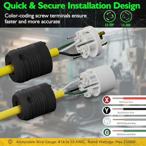 Image of 1 Pack NEMA L5-20P Locking Plug, 20 Amp Generator Replacement Plug 125V 2 Pole 3 Wire Grounding,Twist Lock Adapter Male Plug , Industrial Grade Heavy Duty, UL Listed (E355464)