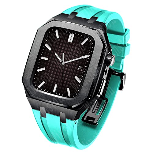 CNHKAU アップルウォッチバンドModキット用の高級ケースモディフィケーションセット 42mm 44mm IWatch Series 3 2 1 用ラバーストラップコレア付きメタルスチールケース