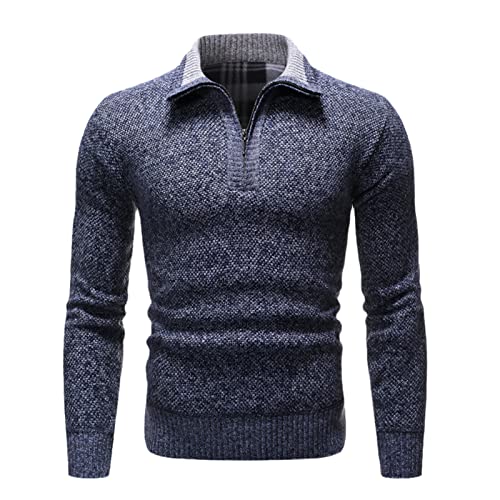 Pull automne hiver homme col roulé zippé pour weekend décontracté bleu M