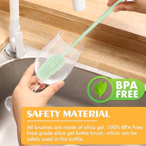 Image of Silicone Bottle Brush 5PCS Cup Brushes 10.62 inch Long Handle Bottle Scrubber for Baby Bottle, Glassware, Vase, Water Cup Cleaner Brush