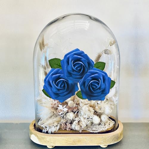 25Pcs Blue Artificial Roses, Real Touch Foam Roses with Stems, 4 Leaves, Artificial Flowers for Wedding, Bridal Bouquets, Cake, Grave Stone, Table Centerpieces, Baby Shower, Funeral Decoration - Image 3