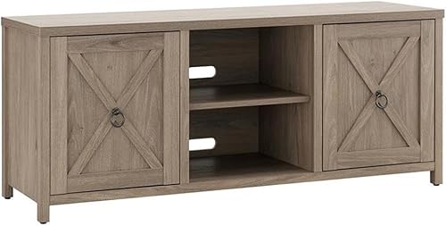 Henn&Hart Soporte de TV rectangular para televisores de hasta 65 pulgadas en roble gris envejecido, chimenea eléctrica para la sala de estar