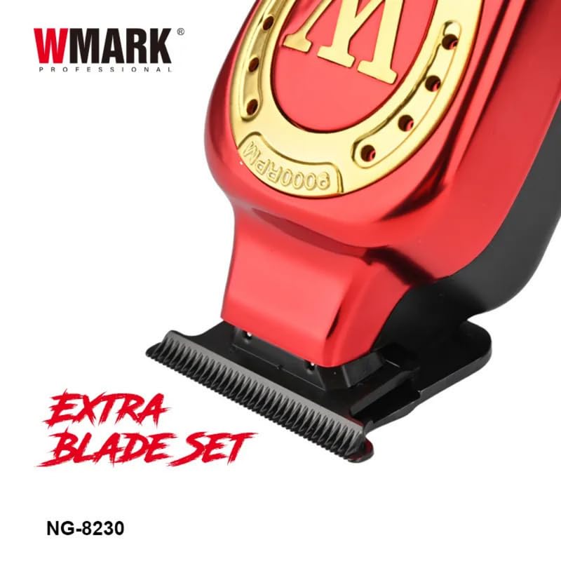 Image of WMARK NG-8230 Ultra premium Professional T Blade Hair Clipper 0 Gapped Outlining For Barbers 0Mm Balding Shape 8 Speed settings 7000-9000 Rpm Extra spare blade set 2500mAh battery 240 Min, Model 33
