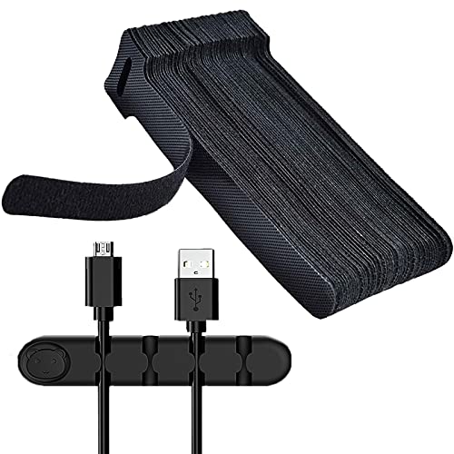 50Pcs Cable Ties and Cable Clip, black reusable Cord Organization Straps,Wire Management for Organizing Home, Office and Data Centers (BLACK)