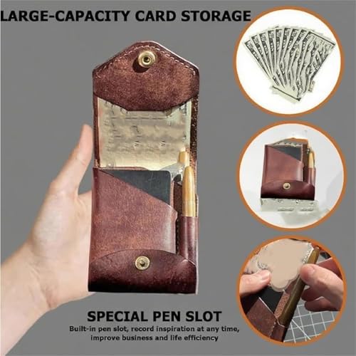 Vintage Handmade Leather Wallet, for Cash Business Card Holder, Wallets Built-In Pen Slot Leathers Business Card Holder Slim Minimalist Men's (2 Pcs)2