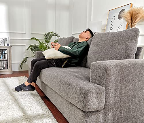 Papajet Sofa, Deep Seat Sofa-Contemporary Chenille Sofa Couch, 3 Seater Sofa For Living Room-Oversized Sofa, Grey Comfy Sofa #TOP5