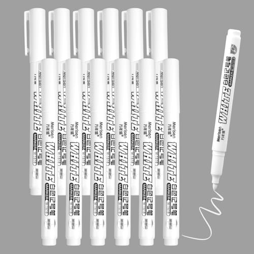 WINKIO Weiße Acrylstifte 12 PCS, 2-3mm Fine Tip Permanent Marker, Wasserfest Lackstift Weiß für Steine, Keramik Holz Metall Papier Glas Stoffe Kunststoff Leder