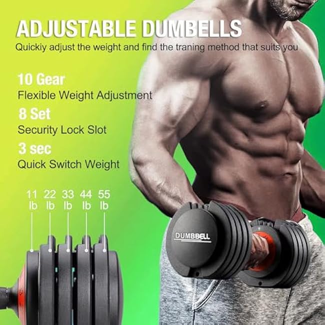 25/55LB pair Adjustable Dumbbell Weights, 5 in 1 Weights Dumbbell with Anti-Slip Metal Handle, Suitable for Home Gym Exercise Equipment