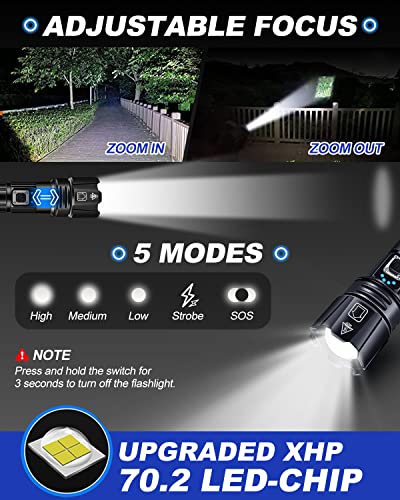 Image of Victoper Rechargeable Flashlight, High Lumens Super Bright Flashlights, 5 Modes XHP 70.2 Waterproof High Powered LED Tactical Flash Light, Handheld Flashlight for Emergency, Camping, Hiking