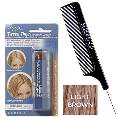 Roux TWEEN TIME Instant ROOT CONCEALER Hair Crayon, No More Grays (w/Sleek Steel Pin Tail Comb) Blend Grey, Hair Color Dye 0.28 oz / 8g, NEW Moisturizing Formula & Fragrance (Light Brown)