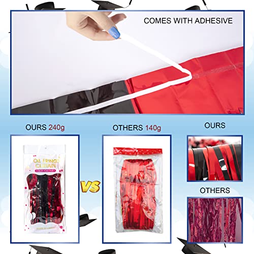 Image of LOLStar Graduation Party Decorations, 2 Pack Red Black Foil Fringe Curtain | 3.3 x 6.6 ft Tinsel Streamers Backdrop, Graduation Photo Booth Backdrop for Class of 2026, Prom and Grad Party Decorations