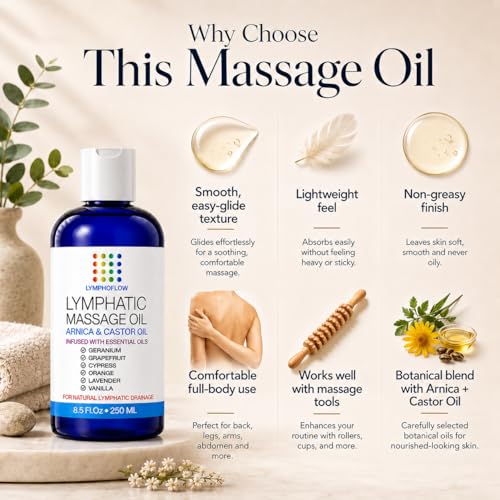 Image of Bruizex Lymphatic Drainage Massage Oil, Arnica & Castor, 8.5 Oz