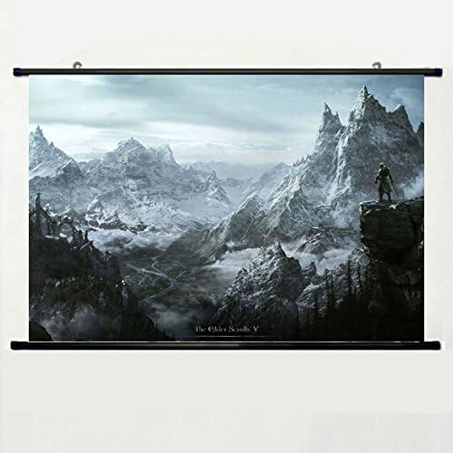 Wall Scroll Poster with Skyrim World Rocks Winter Cold The Elder Scrolls V Skyrim Home Decor Fabric Painting 23.6 X 15.7 Inch