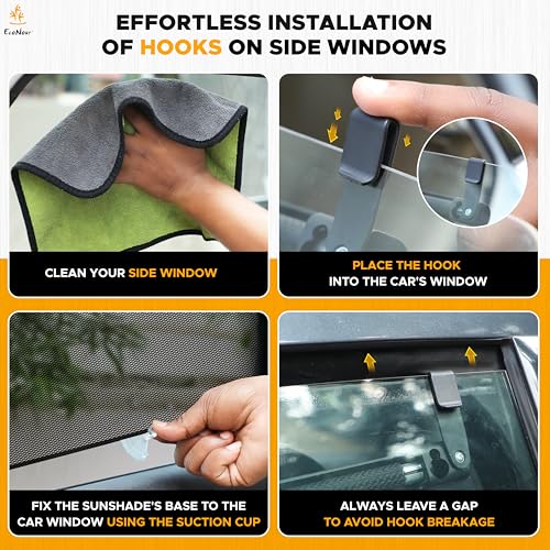 Image of EcoNour Car Window Shades for Baby (2 Pack) | Retractable Shade for Car Side Window | Window Sun Shades with Suction Cups | Large Clips for Durability | Baby Travel Accessories (14 inch x 18 inch)
