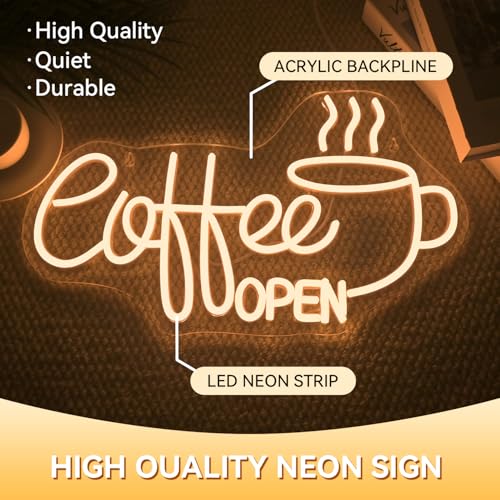 Image of Ineonlife Coffee Open Neon Sign Light Up for Wall Decor Modern Led Sign for coffee bar Small Acrylic Art Decor for cafe business restaurant club party man cave Decorations 16.53x9.84 inch USB POWER