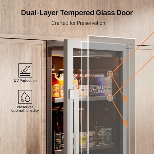 Image of Ca'Lefort Beverage Refrigerator Cooler - 24 Inch Beverage Fridge 238 Can with Glass Door, Built-in or Freestanding Refrigerator with 3 Color LED, Drink Cooler for Soda Beer or Wine (Right-Hinged)
