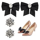 Photo Gallery nbeads 4 pezzo e 2 stili clip per scarpe con fiocco nero, fermaglio per scarpe con fiore di strass fibbia per scarpe staccabile fibbia per scarpe da sposa per scarpe da ballo accessori per fibbie