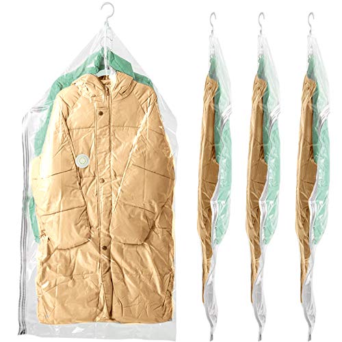 BRIAN & DANY Hanging Vacuum Space Saver Bags for Clothes, 4 Pack Long 53x27 inches, Vacuum Seal Storage Bag for Suits, Dress Coats or Jackets, Closet Organizer