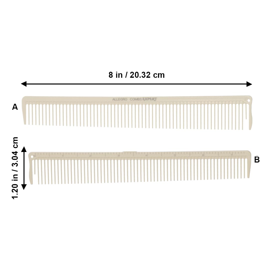 12 Pack, Allegro Combs Expert Professional Barber And Hair Stylists Combs Set, Wide and Fine Tooth for Hair Cutting, Fades, Styling and Blending, Beige (8 In Wide Teeth No. 81)