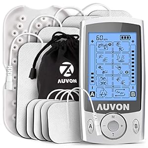 AUVON Dual Channel TENS Unit Muscle Stimulator Machine with 20 Modes, 2″ and 2″x4″ TENS Unit Electrode Pads