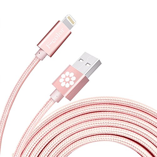 Lightning Cable, iPhone 6S Charger Rose Gold, 2 Pack 6.6 Feet F-color Long Braided Apple Certified Lightning to USB Cable for iPhone 6S 6 Plus 5 5S 5C SE 2016, iPad Air 3 Mini 4, iPad Pro Rose Pink 2M