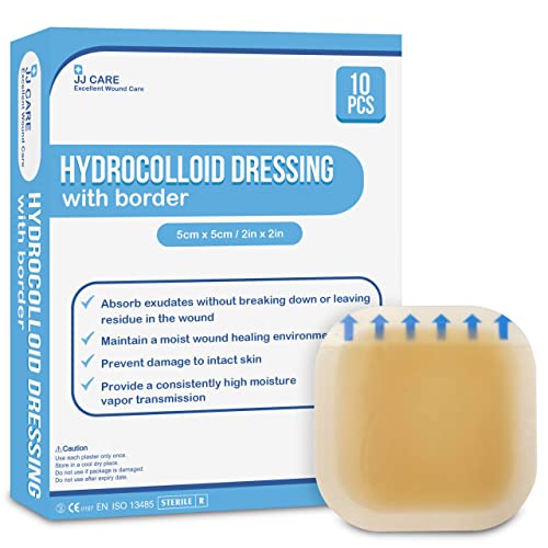One-Day Sale: Up to 50% Off JJ CARE [Pack of 10] Thin Hydrocolloid Dressing with Border 2x2 Hydrocolloid Patches, Sterile Adhesive Hydrocolloid Bandages, Wound Dressing & Bed Sore Pads for Advanced Healing