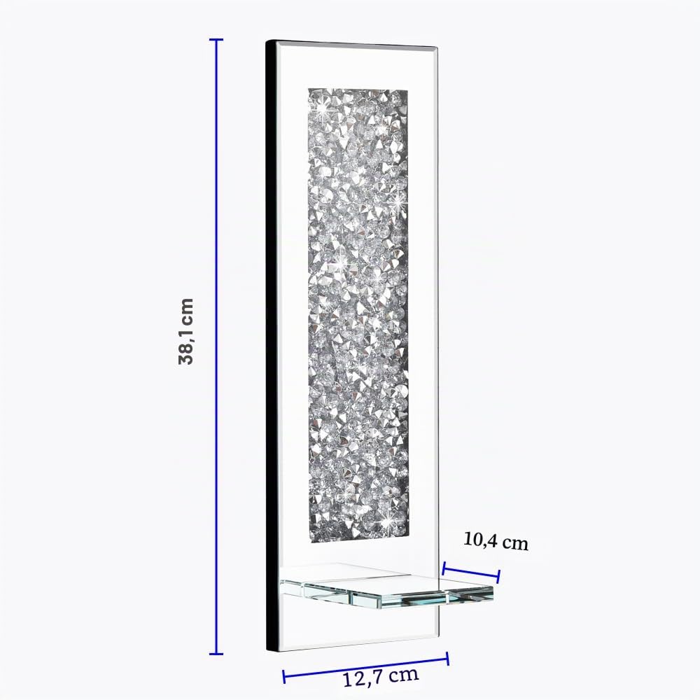 Pibeyer Crystal Crush Diamond - Juego de 2 portavelas rectangulares Plateados con Espejo, decoración de Pared para Sala de Estar, Comedor y Dormitorio