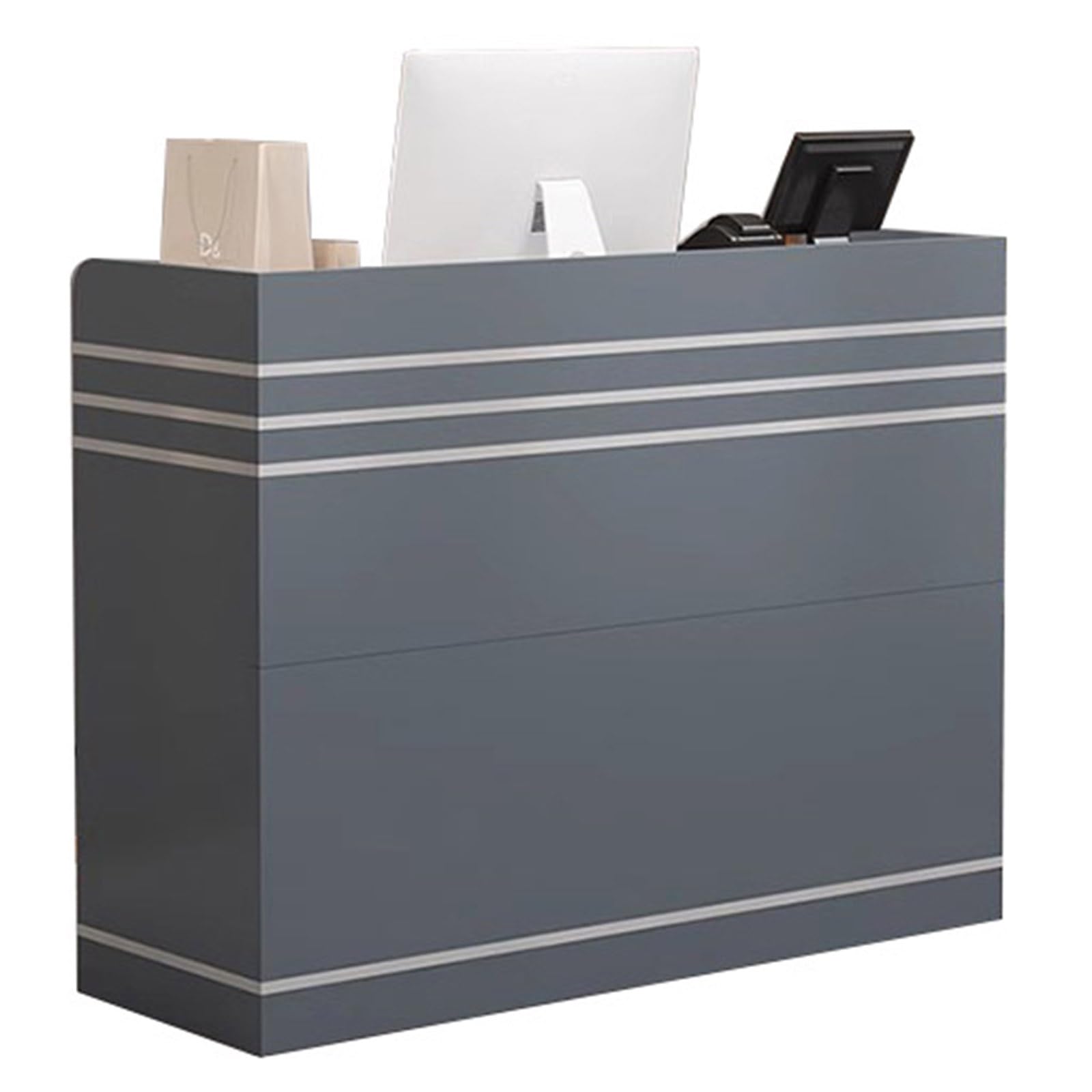 Escritorio de recepción con cerradura con armario, mostrador de oficina con bandeja para teclado, muebles modernos para negocios y clínicas, elegante solución de área de recepción