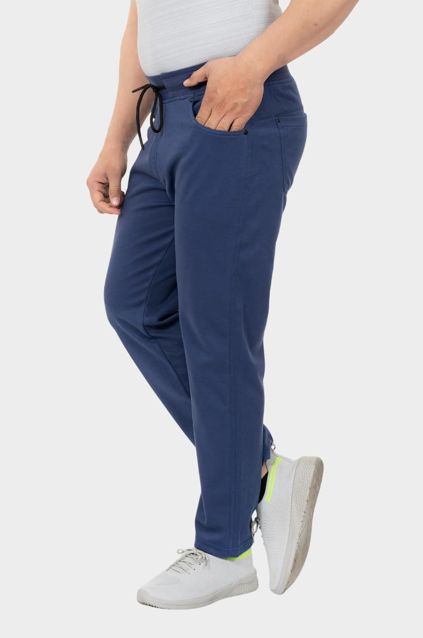 GEE 5 Regular Fit Elastic Waistband with Drawstring Closure Cotton Blend Straight Trackpant for Men's (Denim) 1