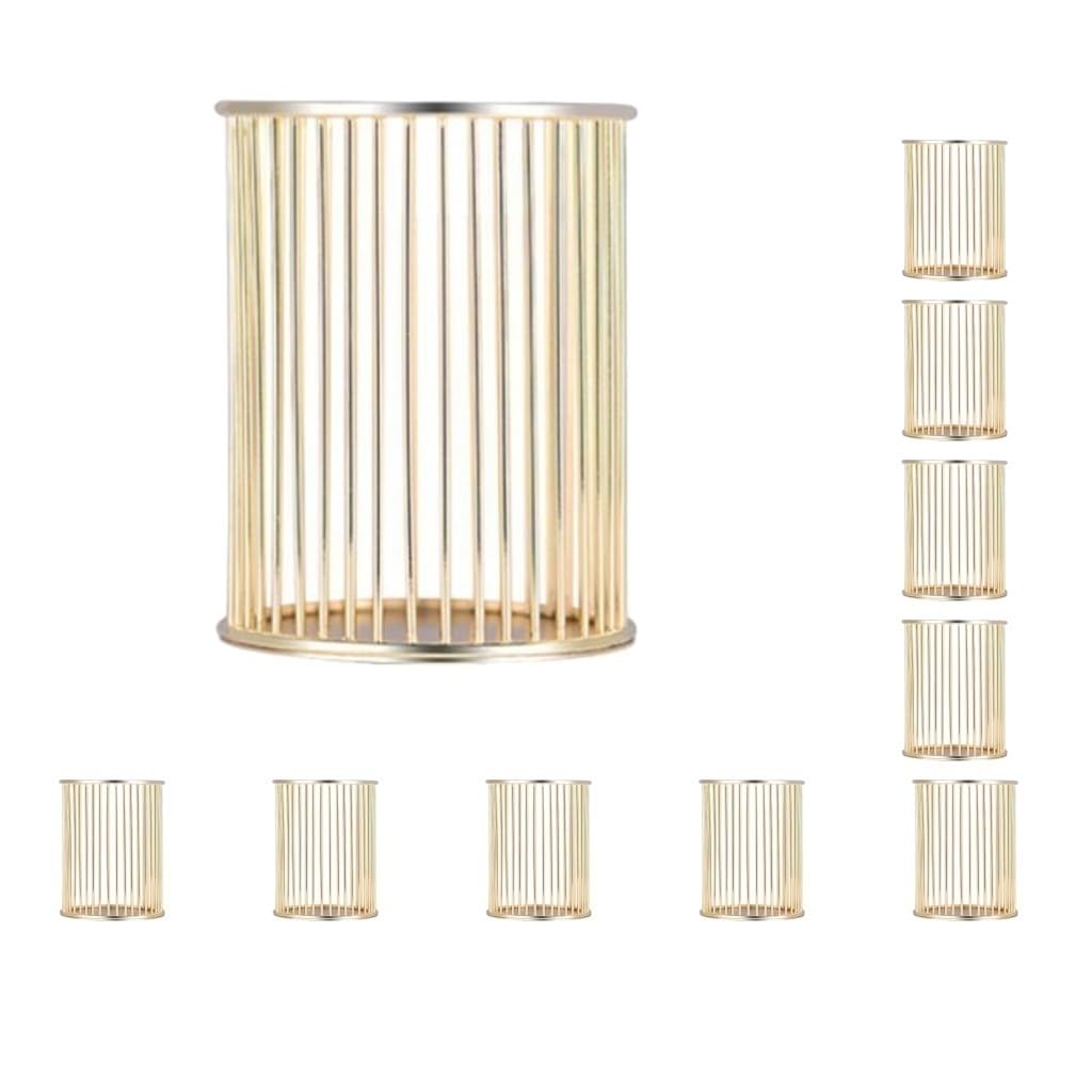 Stifteköcher aus Eisen, rund, Drahtgeflecht, Stiftehalter, Stiftehalter, Schreibtisch-Organizer, goldfarben, 10 Stück