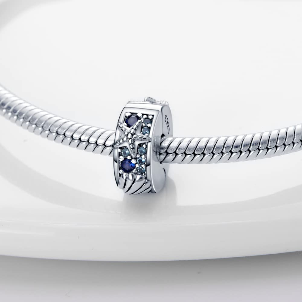 LNQOBU Clip/Stopper Charms pour Bracelet 925 Argent Sterling Pave Cubic Zirconia Charm Bead Star Moon Charme Bleu Papillon Charm Bijoux pour Femme