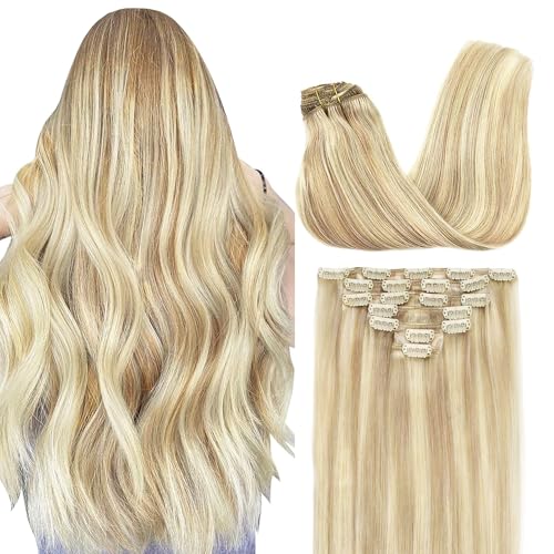 Image of GOO GOO Clip in Hair Extensions Real Human Hair Blonde Remy Extensions