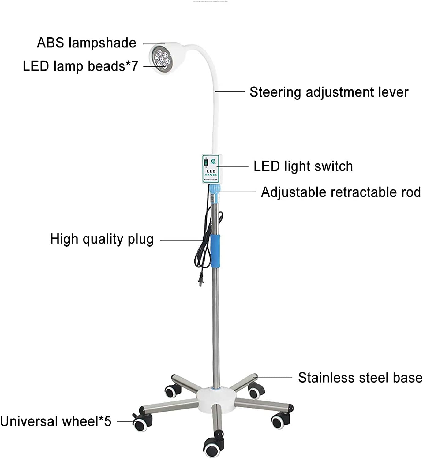 Lampe d'examen Chirurgical à LED Lampe d'examen médical Lampe de Type Support de Sol Lampe pour Animaux de Compagnie Lampe chirurgicale Lampe d'examen gynécologique