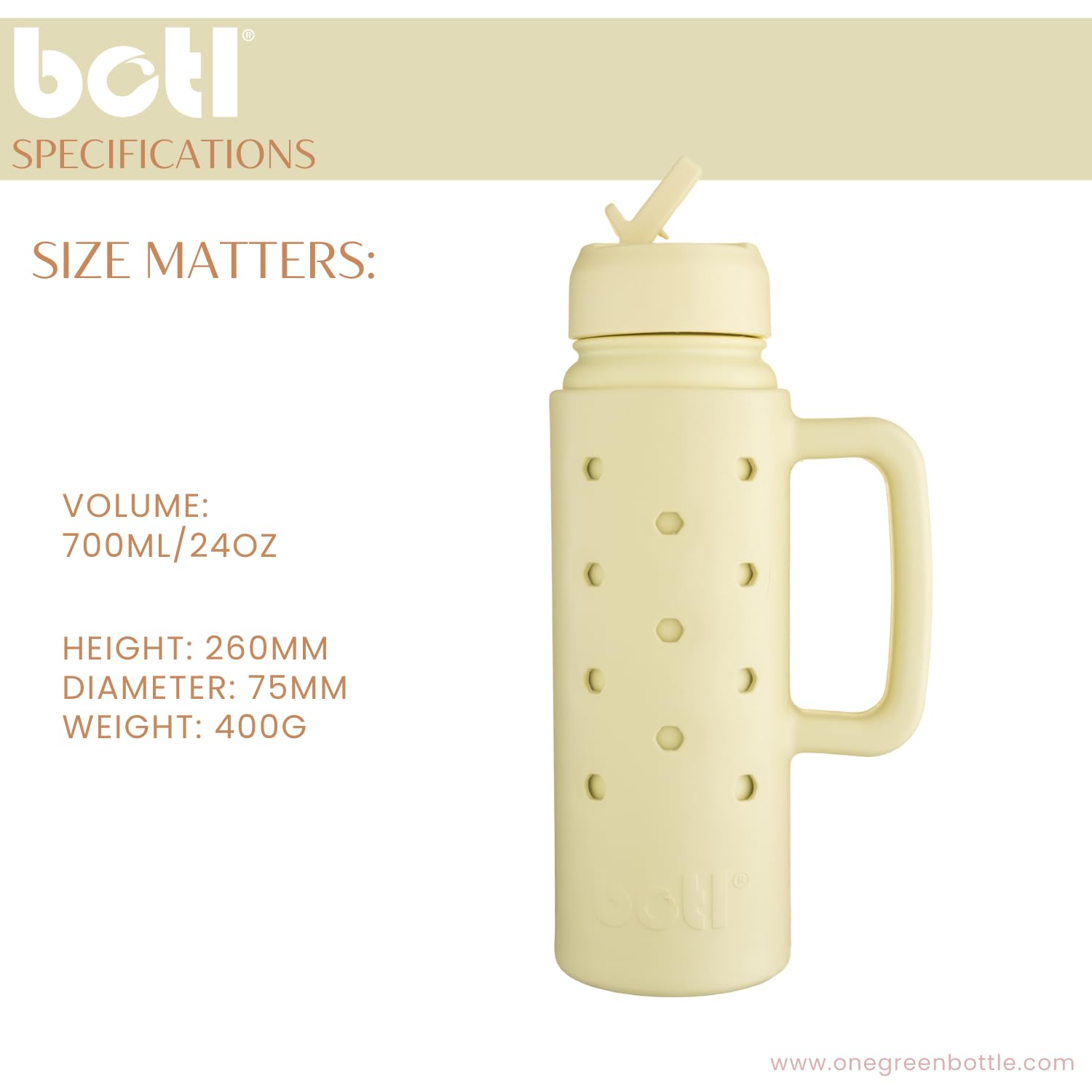 BOTL Epic Jug Edelstahlflasche, auslaufsicherer Strohhalm-Deckel, isolierte Flasche, 700 ml, Sportverschluss mit internem Strohhalm, BioEVA-Träger mit Griff und Botl-Bit, Bananengelb